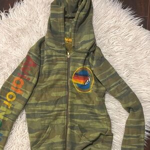 Aviator Nation Green Camo Hoodie with Rainbow Logo